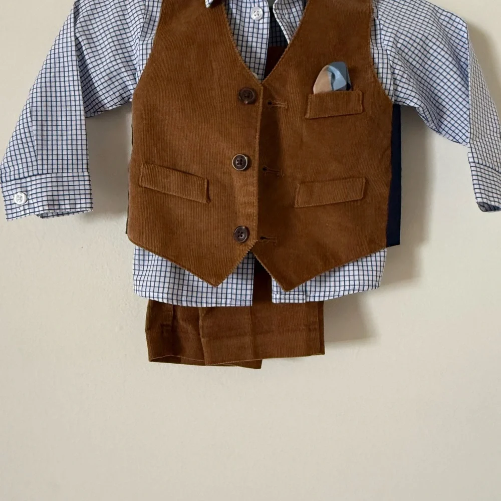 Nautica Brown Vest with Checkered Shirt Set